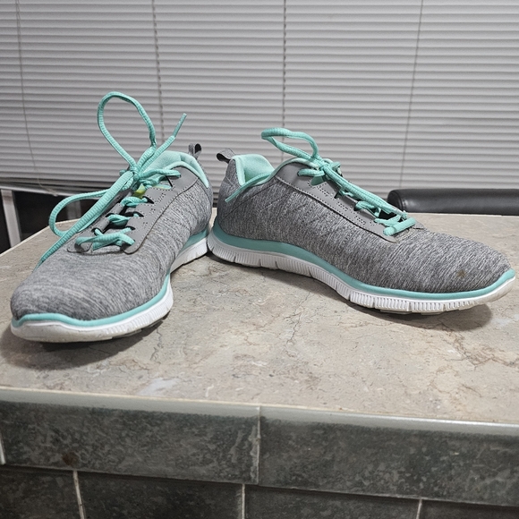 Skechers Womens S Sport Running Shoes Gray Blue F190-4 Marled Lace Up 2019 - Picture 5 of 8